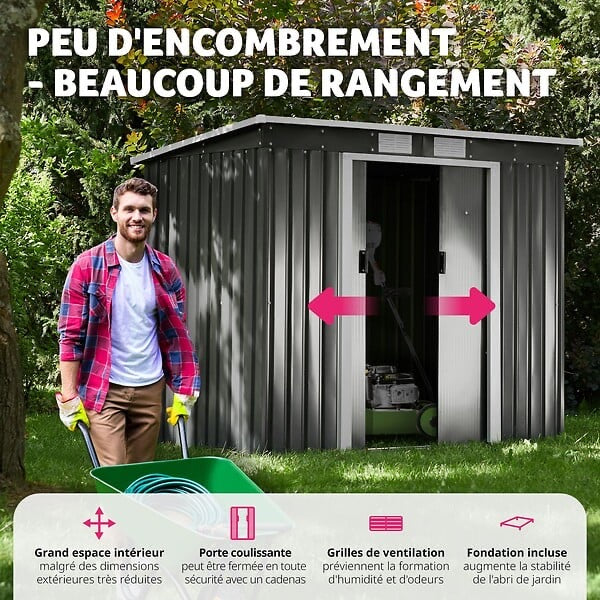 Abri de jardin métal 2,7 m² toiture monopente tôle en acier laquée et galvanisée