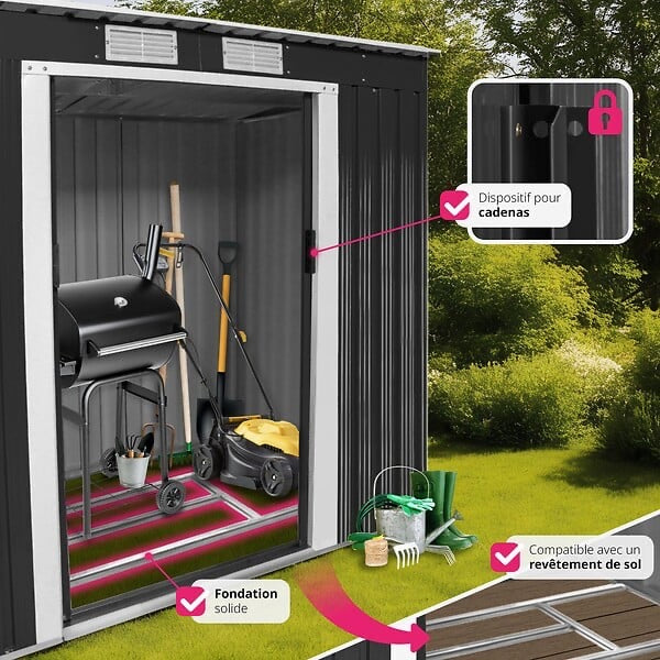 Abri de jardin métal 2,7 m² toiture monopente tôle en acier laquée et galvanisée