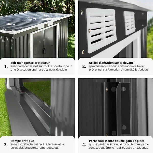 Abri de jardin métal 2,7 m² toiture monopente tôle en acier laquée et galvanisée